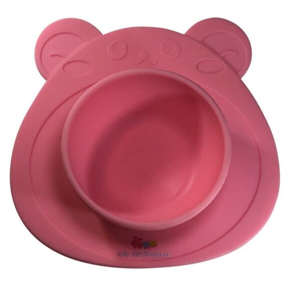 Non Slip Smooth PINK Bear Bowl Silicone Placemat for Children Infants Pets NEW - Picture 1 of 4